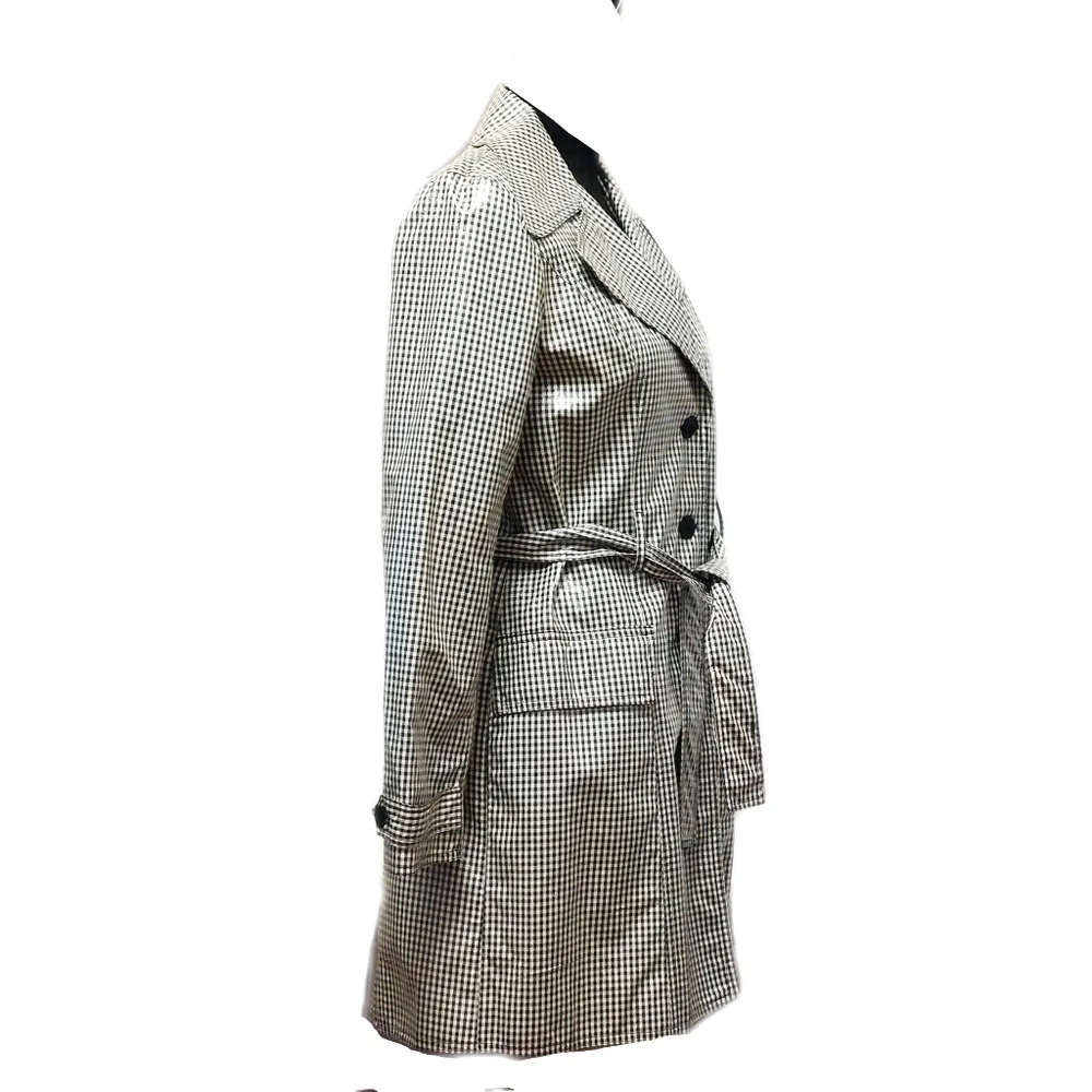 Laundry Shelli Segal Womens B&W Small Gingham Button Trench Coat w/ Sheen Sz 4 - Picture 5 of 7